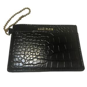 NEW Anne Klein Card Case Holder Two Pockets Croc Black Faux Leather